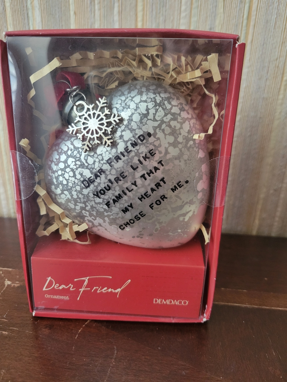 Demdaco Silver Heart Dear Friend Ornament with Snowflake Charm NWT